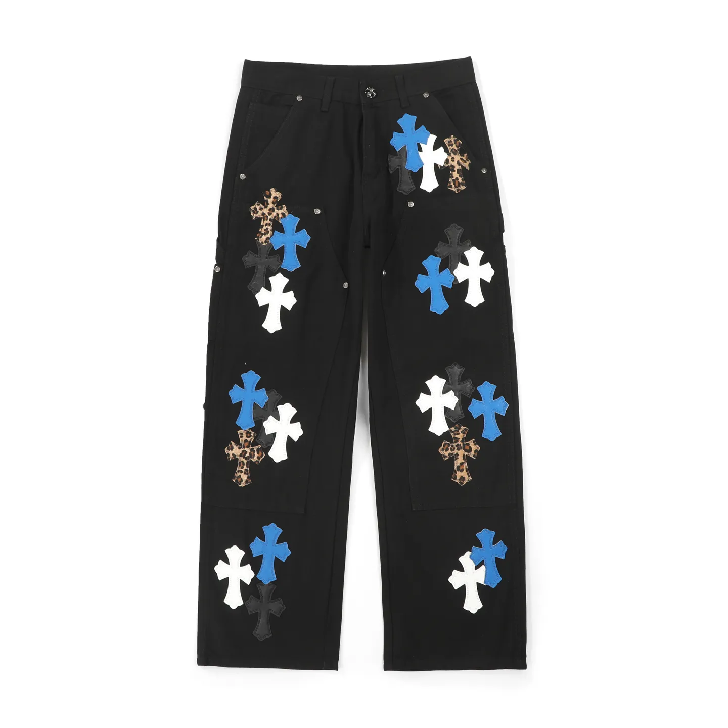 P280 ChromeHearts & ChromeHearts Patent Leather Spliced Blue White Leopard Print Cross Spliced Leather Straight Jeans Ceiling-Level Jeans Hard to Find at the Counter About Zangyin This is an extremely luxurious fashion brand that can also be called the aristocrat of the high street. It has always been an exclusive brand for some hipsters or the rich second generation. Compared with ordinary high streets, it is more luxurious and noble. Compared with luxury brands, it is more fashionable and individual. Top heavy industry fashion design has always been created in the high street luxury style. Speaking of this style, the Zangyin family and the GU family are definitely the leading representative brands. Especially the Zangyin family's creation of high-street style has really reached a state-of-the-art effect. The use of unique washed materials to create this style is already quite eye-catching. It is embellished with pink patchwork cross flowers, which cleverly highlights the brand's charm. Secondly, this style adopts a classic high-waist cut design, which highlights the long legs and fashionable temperament of the upper body. The brand is highly recognizable and the slim fit configuration is more suitable for daily wear. The personality will be fashionable and the specifications can be clearly interpreted. Needless to say, materials and craftsmanship. As an excellent craftsman brand, Zangyin’s requirements for details and craftsmanship are really perfect. The washed color of this model alone has gone through a lot of processes, not to mention the embellishment of denim appliqués. It is also purely handmade and sewn. Just like what they believe in, only handmade things have a soul. Only then does it have the meaning of dressing. A top-notch heavy-duty fashionable denim item. Size: 28/30/32/34/36 Waist: 69/74/79/84/89 Sitting: 97/102/107/112/117 Pants length: 102/104/106/108/110